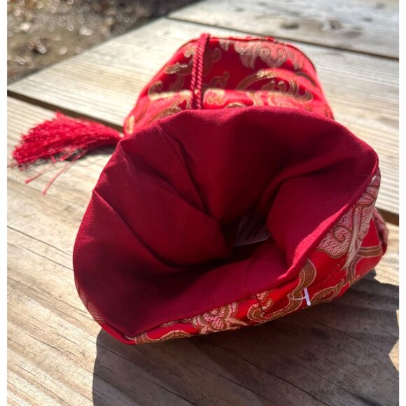 Pottery Barn Chinese Wine/Gift Bag With Tassels Red & Gold Chinoise Drawstring - Picture 8 of 8